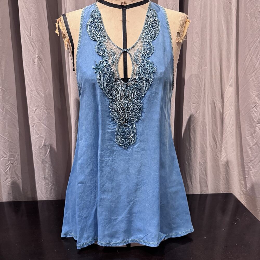 Ann Ferriday Vintage Silk And Lace Halter A- Line Tunic Top S/ M